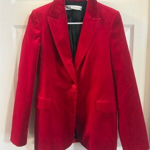 Zara Vibrant Red Velvet Blazer
